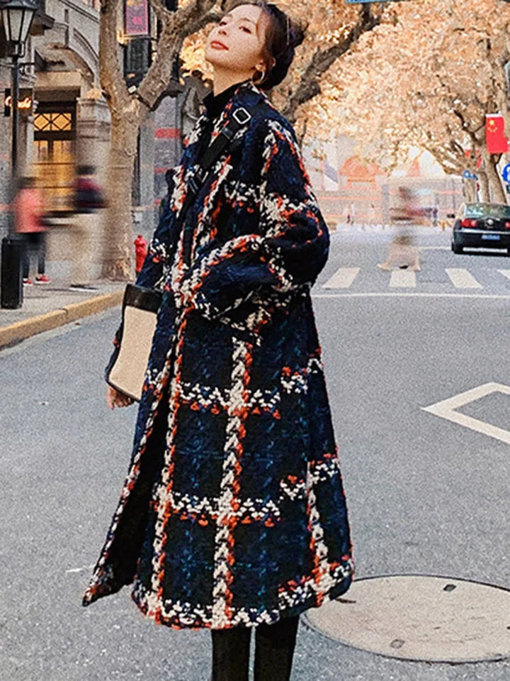 LANMREM Vintage Plaid Woolen Coat - Double Breasted, Fall/Winter 2023, Plus Size - 2AA2007