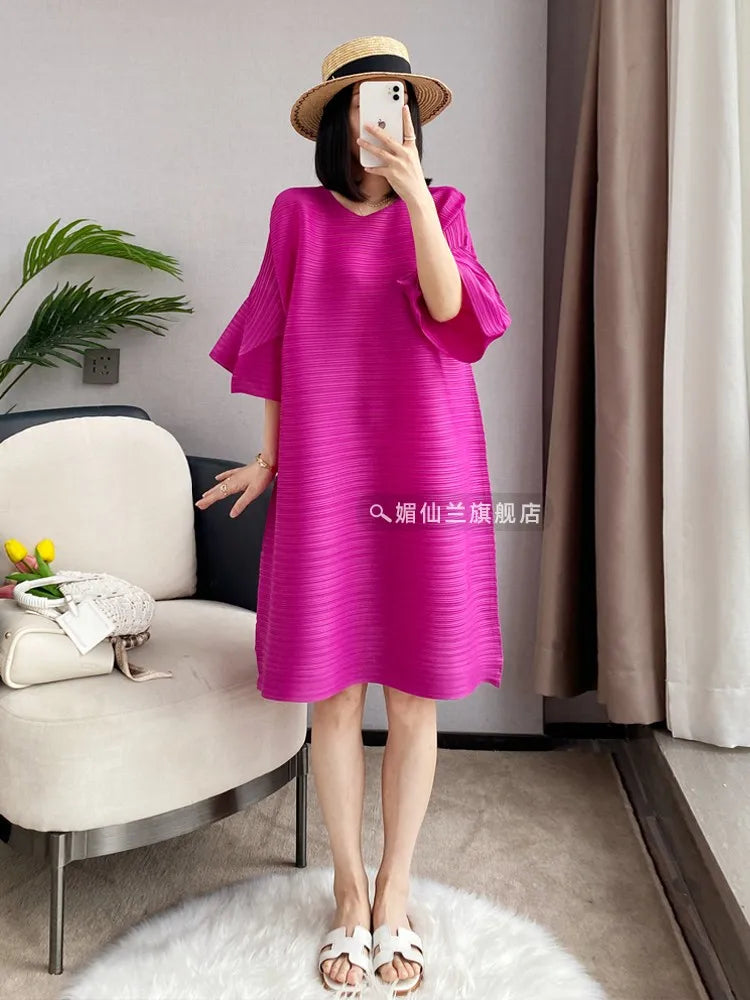 YUDX Miyake Pleated Flared Sleeve Dress - Summer 2023 Collection
