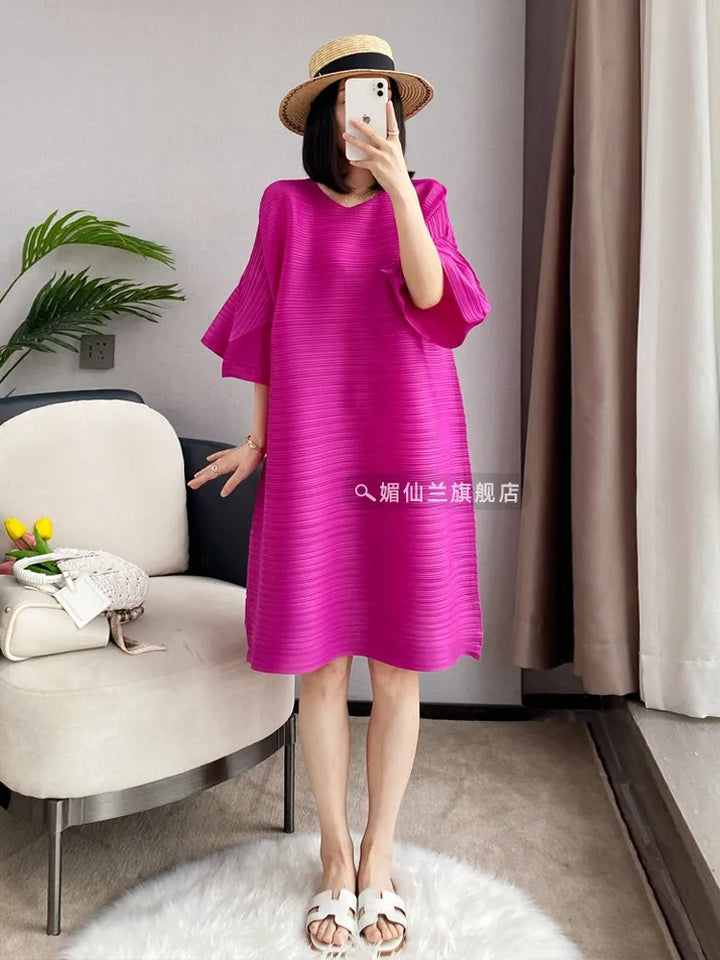 YUDX Miyake Pleated Flared Sleeve Dress - Summer 2023 Collection