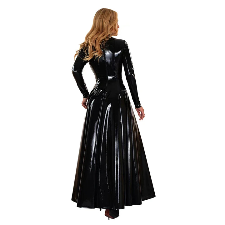 Customizable Women's Long Sleeve Patent Leather Maxi Dress with Free Gifts - Follow Our Shop for Early Access and Returns