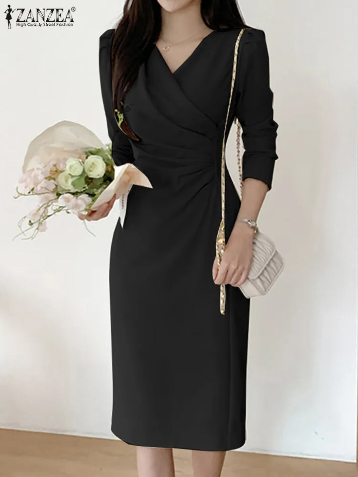 Elegant V-Neck Midi Dress - ZANZEA Spring Collection