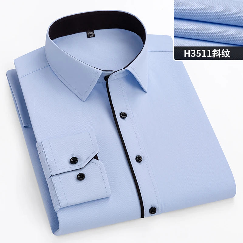 Plus Size Men's Formal Dress Shirt - Autumn Office Wear, Long Sleeve, Blue/Black, 10XL-11XL, 160KG