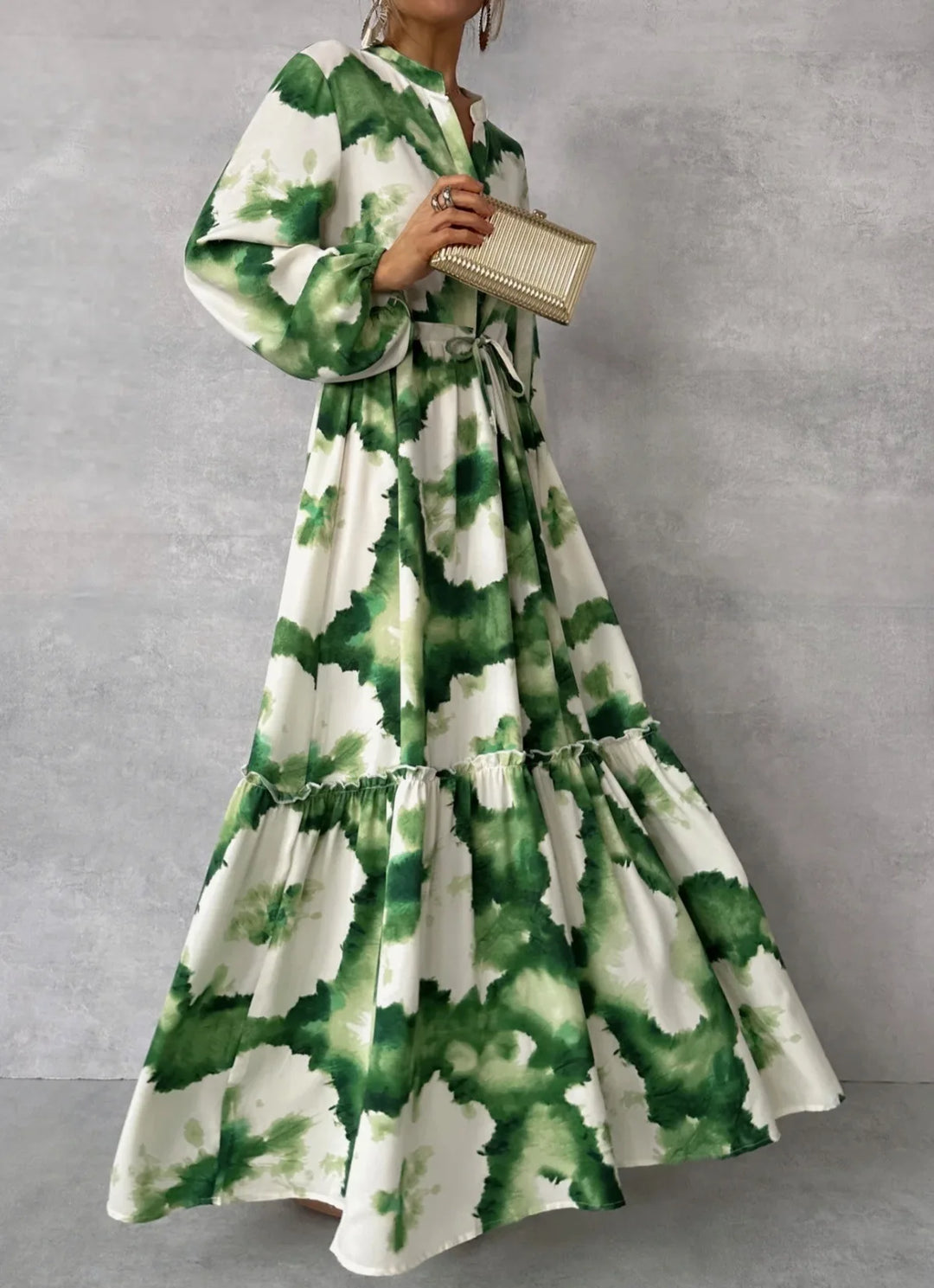 Elegant Green Print Maxi Dress