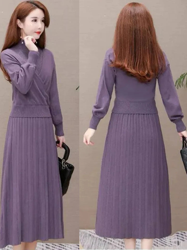 Elegant Office Lady Knitwear Dress Set