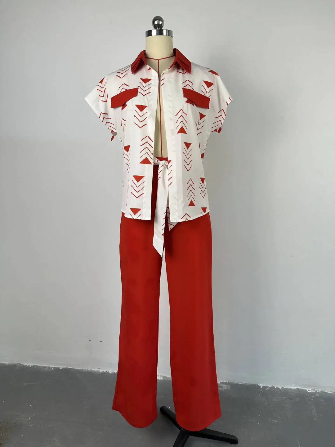 Unleash Your Inner Fashionista with CM.YAYA's 2-Piece Set - 2023 INS Chic Button-Up Shirt and Straight Wide Leg Pants. Upgrade Your Wardrobe Now!