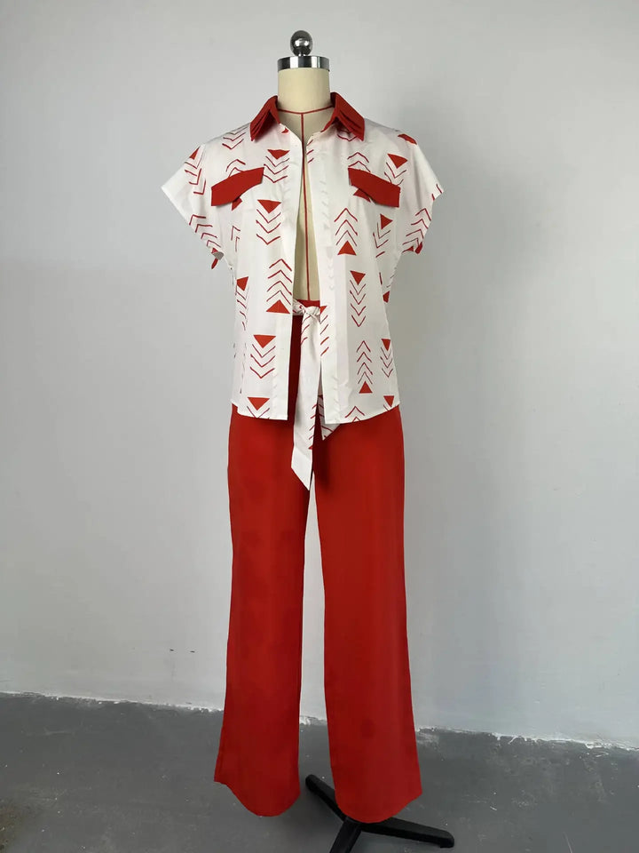 Unleash Your Inner Fashionista with CM.YAYA's 2-Piece Set - 2023 INS Chic Button-Up Shirt and Straight Wide Leg Pants. Upgrade Your Wardrobe Now!