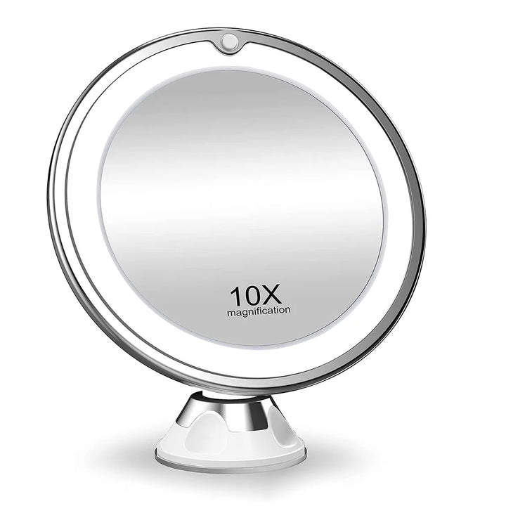 Transform Your Makeup Routine with Our Portable 10x Magnifying Mirror - LED Lighting, Touch Screen, Dry Battery