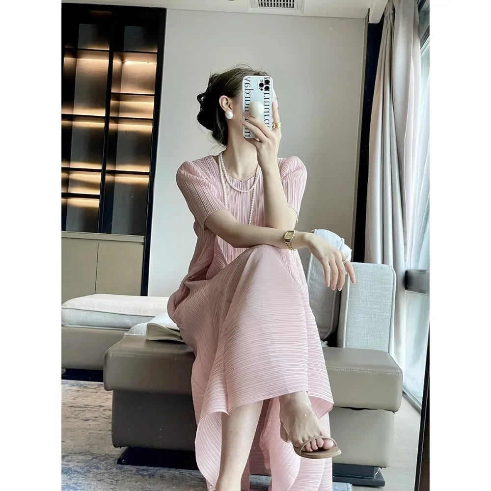 Elegant Pleated Summer Dress - French Style, Loose Fit, Plus Size - MIA XU STORE