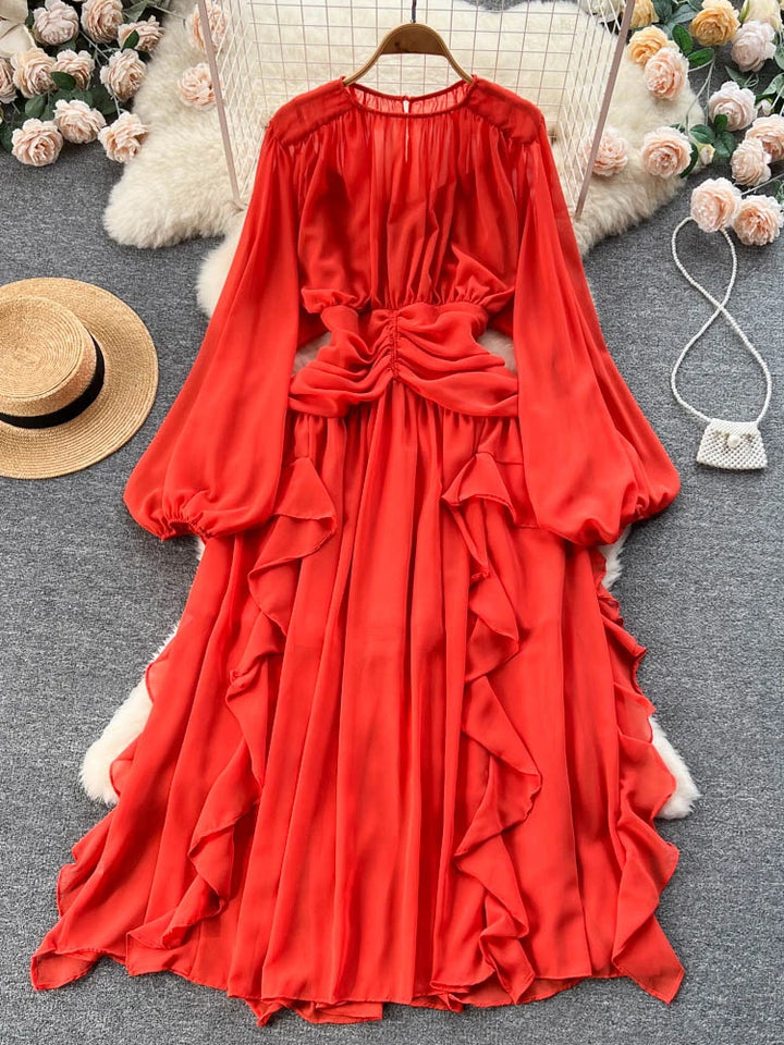 Chic A-Line Chiffon Dress with Puff Sleeves for Women - Aibeautyer