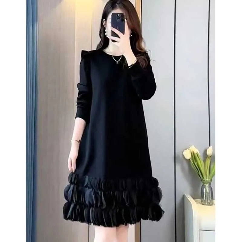 2024 Spring Fashion Mini Dress with Pockets and Ruffles - Women's Casual All-match Clothing