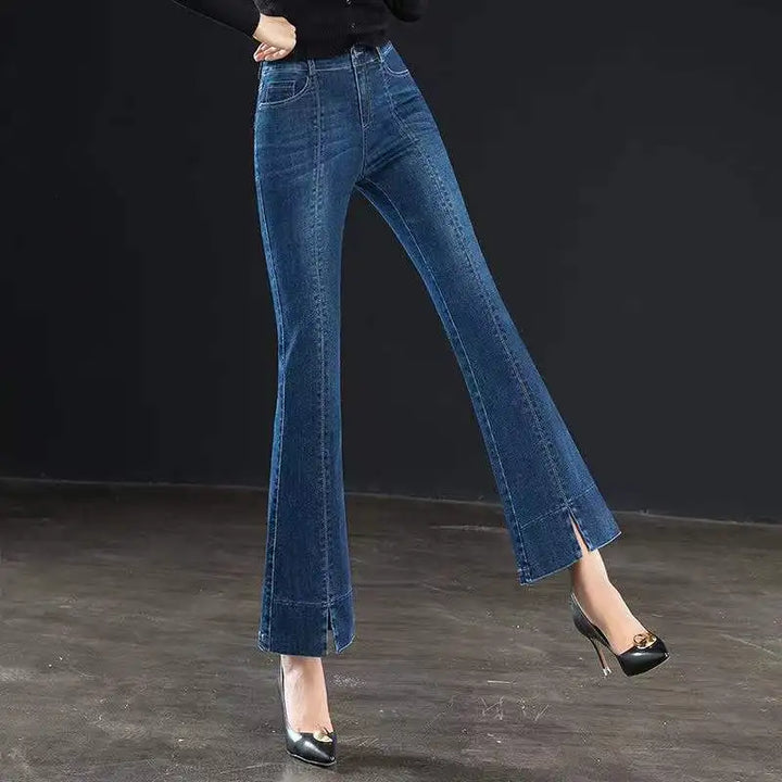 Vintage Korean Flare Jeans - High Waist Split, All-match Office Lady Pants