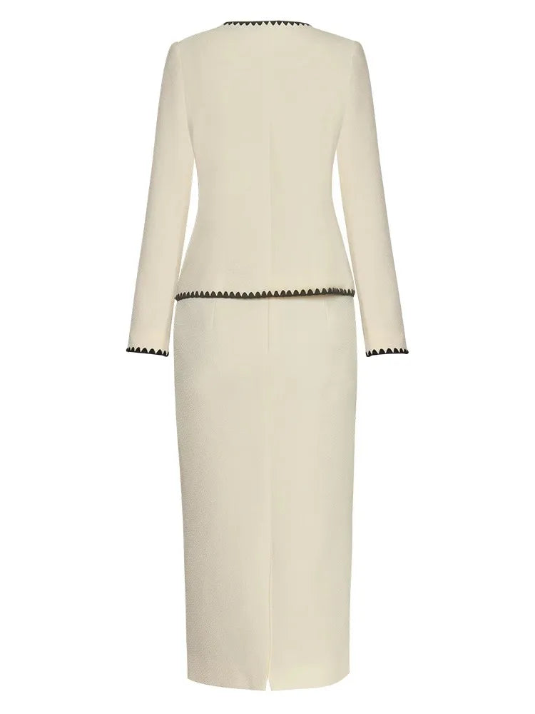 Seasixiang Fashion Autumn Tweed Suit Women O-Neck Long Sleeve Contrasting Colors Coat + Pencil Skirt Office Lady 2-Piece Set