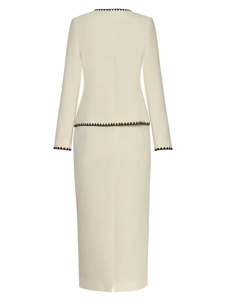 Seasixiang Fashion Autumn Tweed Suit Women O-Neck Long Sleeve Contrasting Colors Coat + Pencil Skirt Office Lady 2-Piece Set