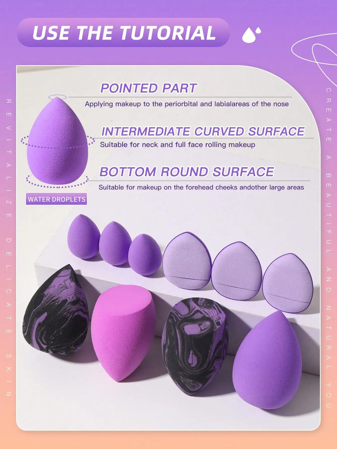 Flawless Makeup with 10-Pc Sponge Set - Professional Beauty Tools for Liquid & Powder Foundation