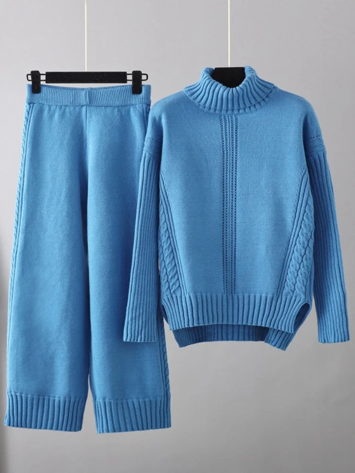 2023 Autumn Women's Fashion Set - High Neck Knit Sweater & Pants - Elegant Two Piece Outfit