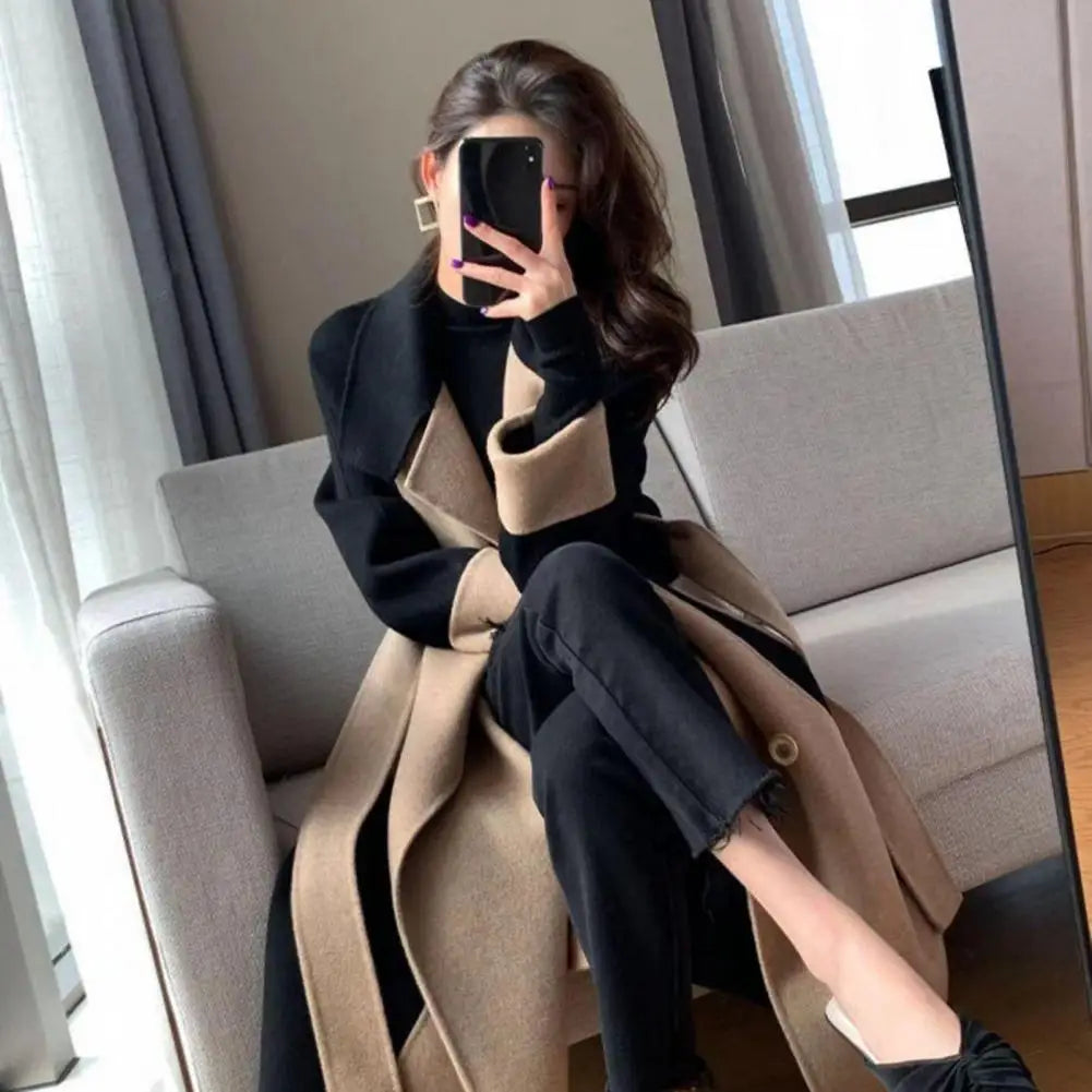 Stylish Lady Coat Double-sided Keep Warm Pockets Anti-wrinkle Lapel Women Winter Coat