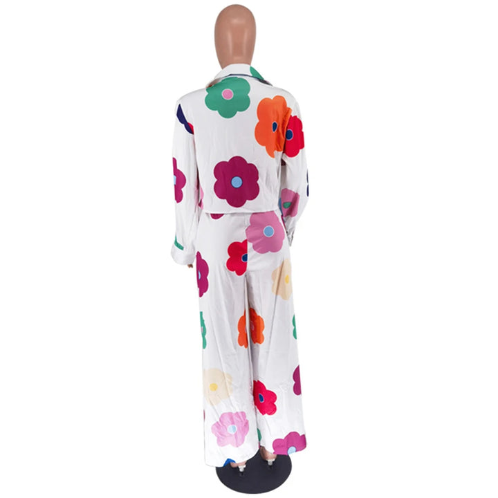 Upgrade Your Office Look with Elegant Floral Print 2-Piece Set - Blouse & Wide Leg Pants