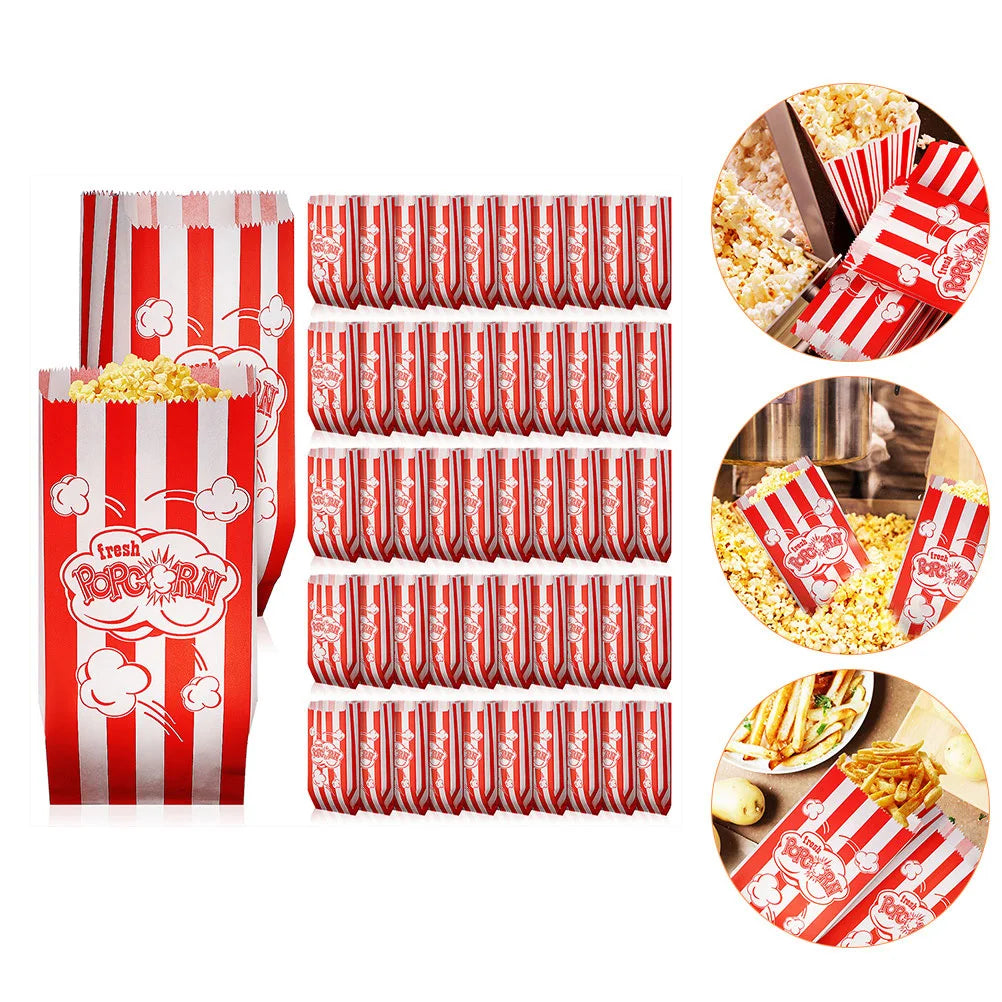 Disposable Popcorn Bags - Party Snack Holder, Set of 50