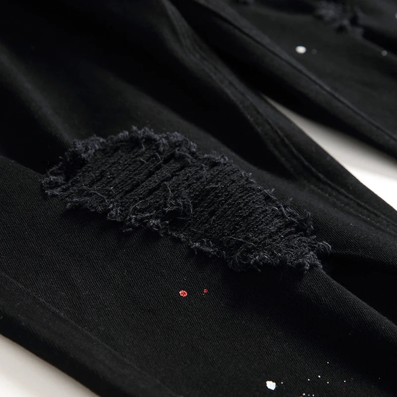 Men's Black Denim Jeans with Hole Design