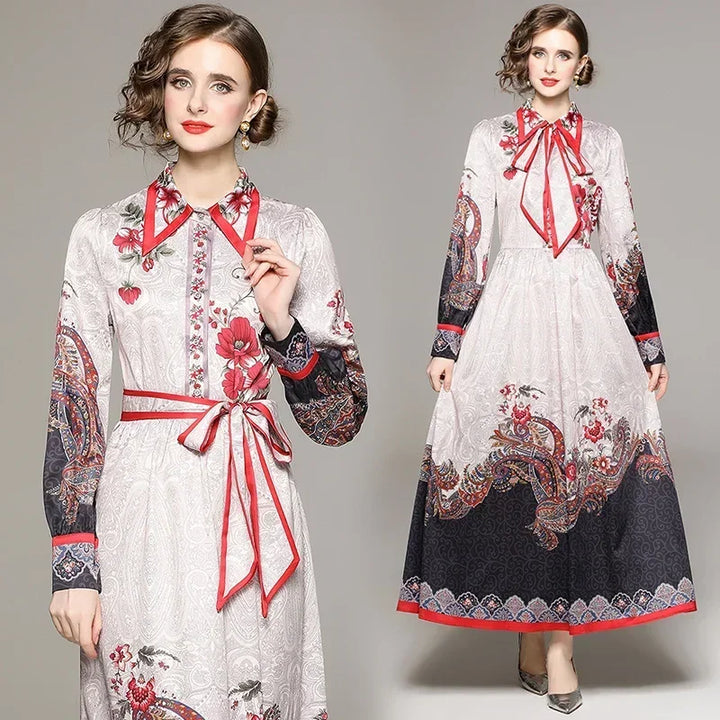 Vintage Floral Print Maxi Dress - Elegant A-line for Women's Party & Vacation