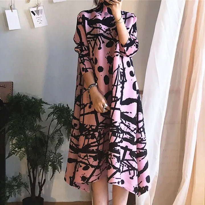 Stylish High-Neck Print Dress for Spring/Summer '23 - Loose Fit, Anti-Aging Base