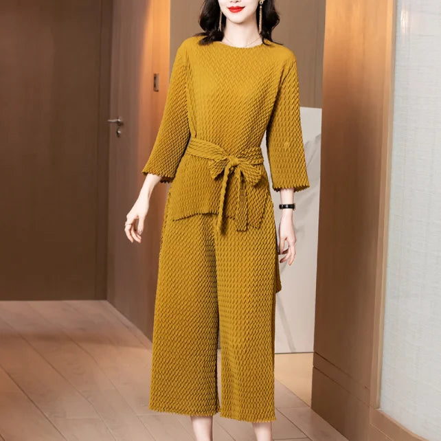 2023 Autumn Fashion Pleated Set for Women - Top & Pants