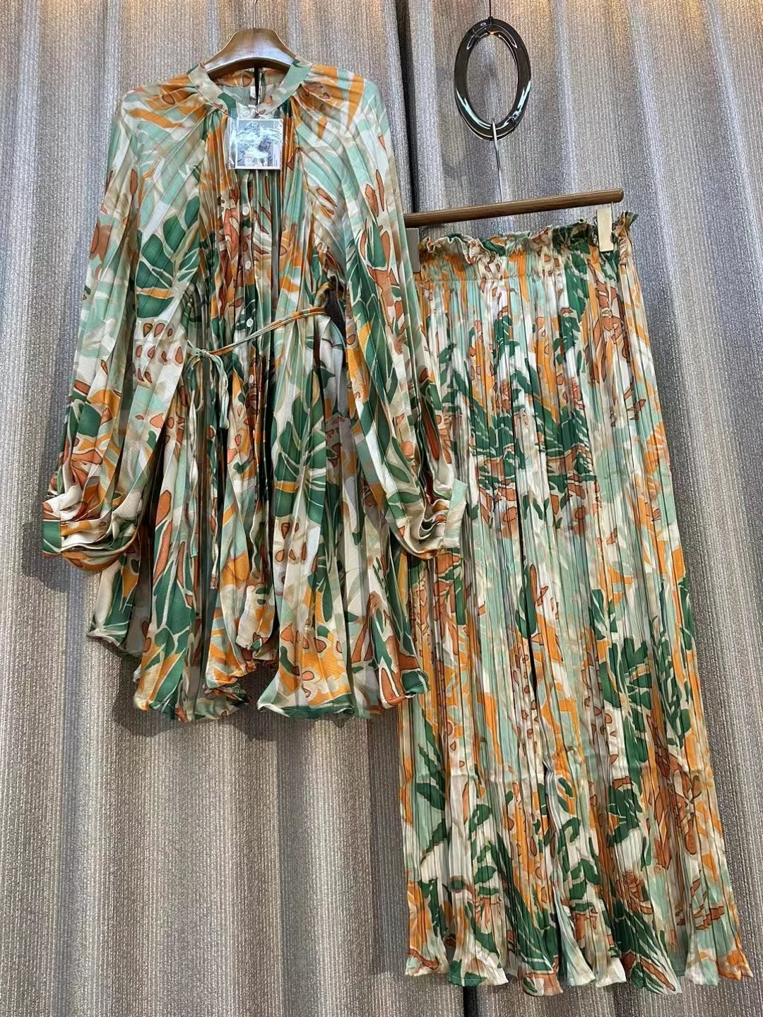 Fashion Print Chic Spring Sets For Women Two-piece Loose Shirt High Waist Pleated Wide Leg Pants Casual Home Suit Female 2023