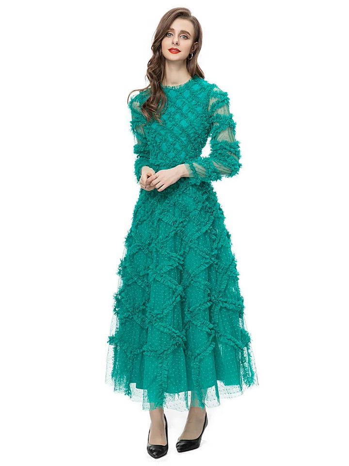 Chic Green Mesh Dress for Ladies | Spring/ Autumn Fashion | High Quality | Sun Protection