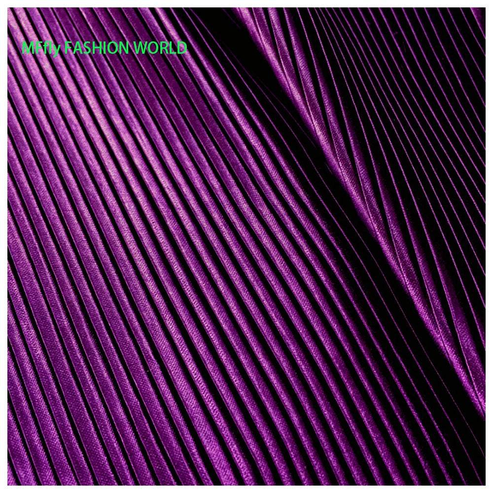 Multicolor Pleated Satin Fabric - Purple Plisse Fabric