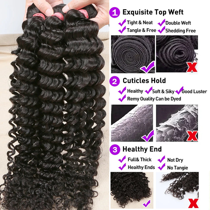 30-40 Inch Curly Human Hair Bundles 100% Remy 10A Extensions