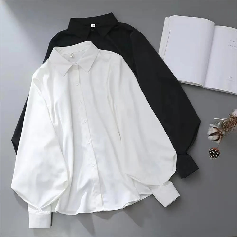 Upgrade Your Wardrobe with Chic White Lantern Sleeve Blouse - Korean Style Fashion for the Modern Woman!