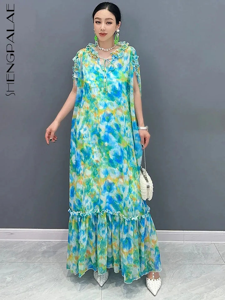 Upgrade Your Wardrobe with SHENGPALAE's Elegant Chiffon Printed Dress