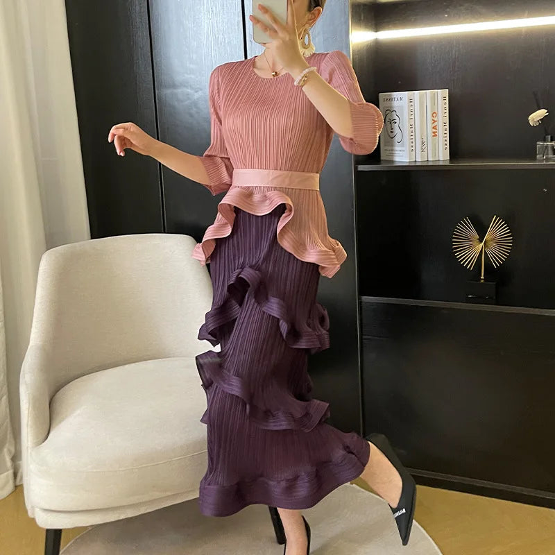 YUDX Miyake Pleated Irregular French Dress 2023 Early Fall New Loose Large Size Tie Fashion Temperament Women's Cake Skirt