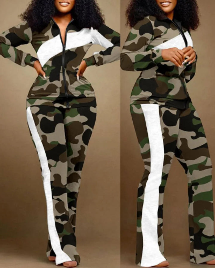 2024 Women's Zipper Top & Pants Set - Sporty & Stylish Print for Spring & Autumn