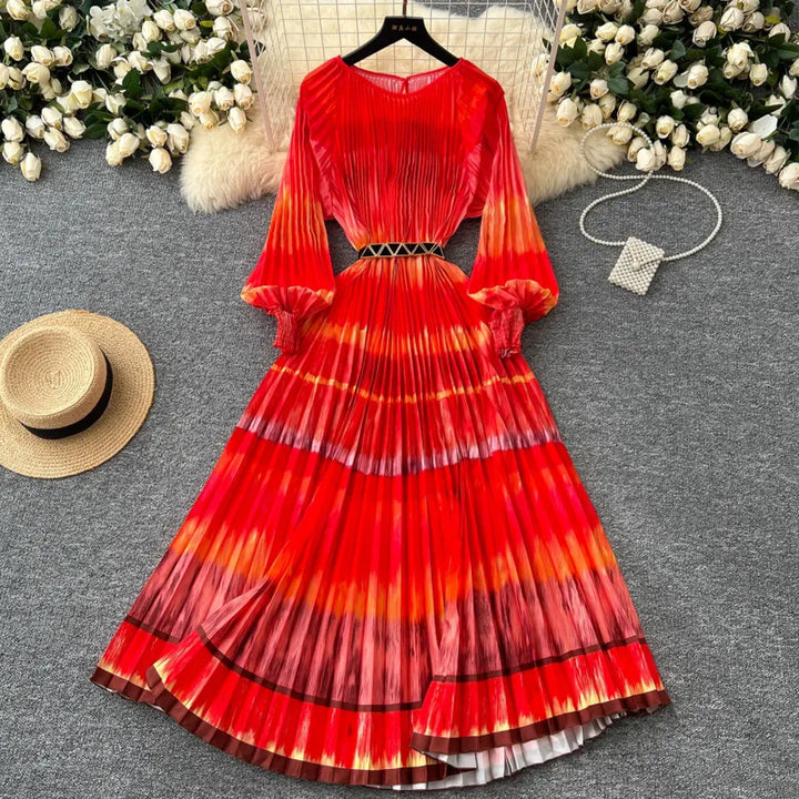 EWQ Elegant Print Pleated Women's Dress 2024