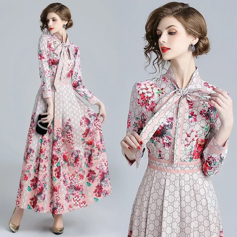 Vintage Floral Print Maxi Dress - Elegant A-line for Women's Party & Vacation