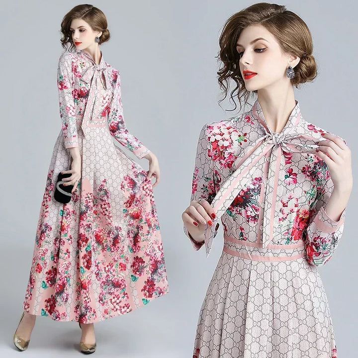 Vintage Floral Print Maxi Dress - Elegant A-line for Women's Party & Vacation