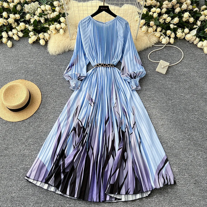 EWQ Elegant Print Pleated Women's Dress 2024