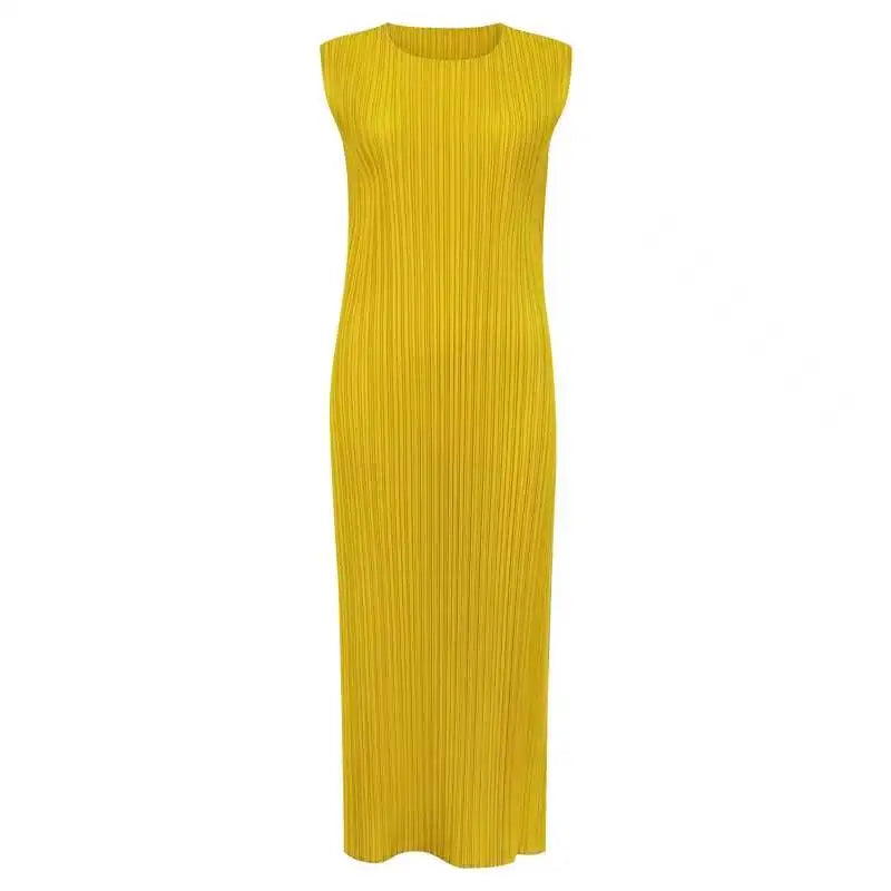 2023 Summer Miyake Pleated Tank Top Dress - High Grade, Solid Color, Sleeveless