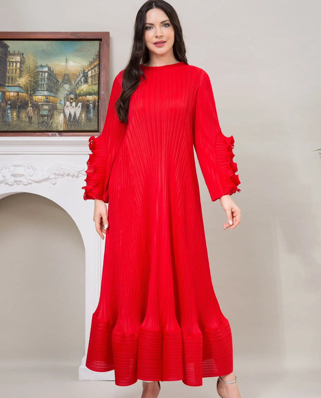 Luxury Elegant Floral Pleated Dress for Women