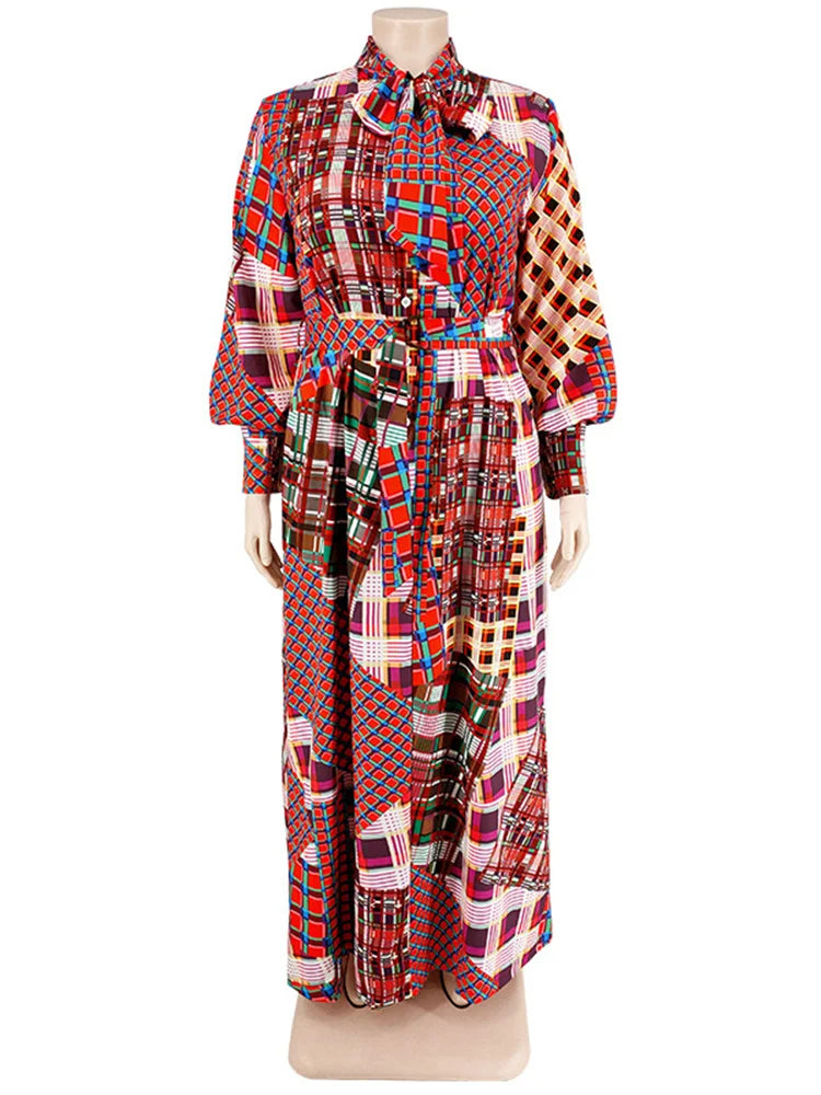 Vintage Plus Size Fall Dress with Belt and Big Hem - Wholesale Dropshipping