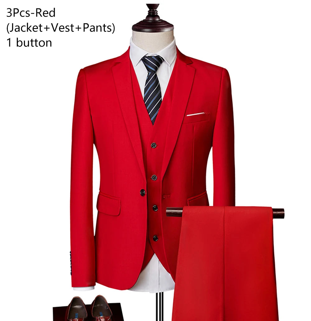 Elegant 3-Piece Men's Wedding Suit Set - Luxury Business Formal Blazers, Vest, and Pants - Free Shipping