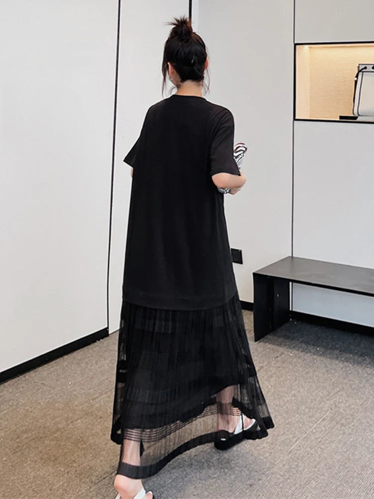 Stunning Korean Summer Dress - Mesh Patchwork, Pleated, Short Sleeve - Elegant 2022 Fashion for Women