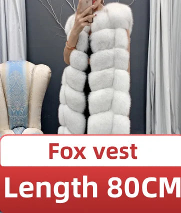 Winter Red Fox Fur Vest Female Real Extended Long  Women Red Fox Fur Waistcoat Natural Fox Fur Waistcoat Long Free Shipping