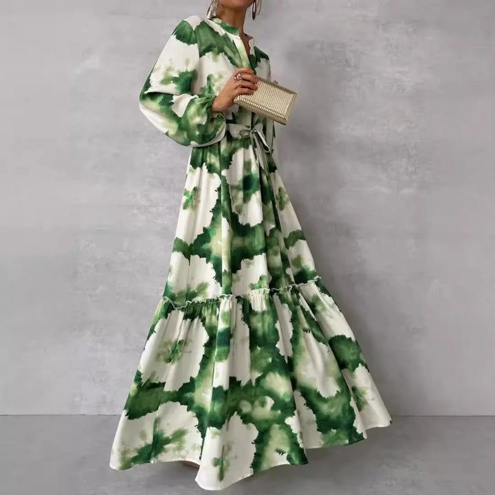 Elegant Green Print Maxi Dress