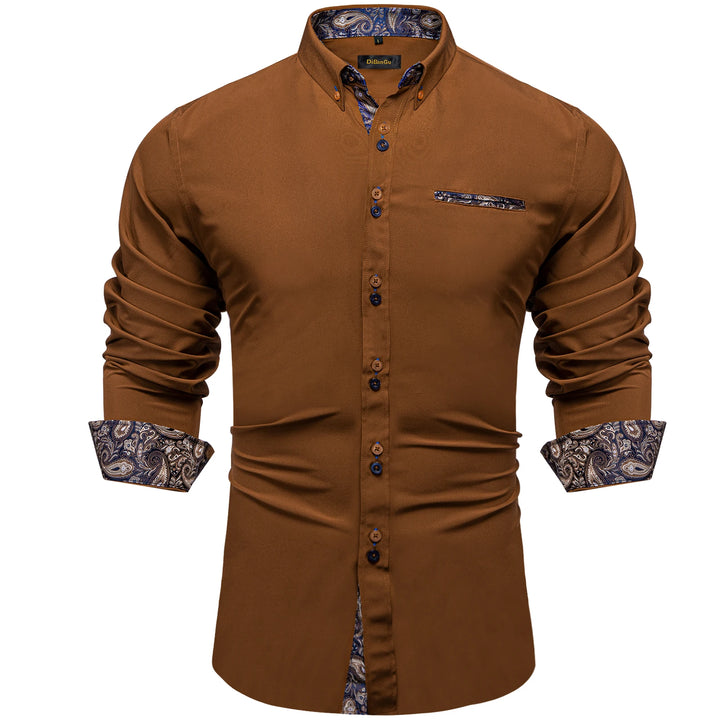 Luxury Designer Men's Brown Dress Shirt