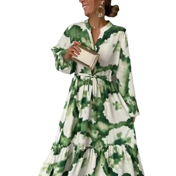 Elegant Green Print Maxi Dress