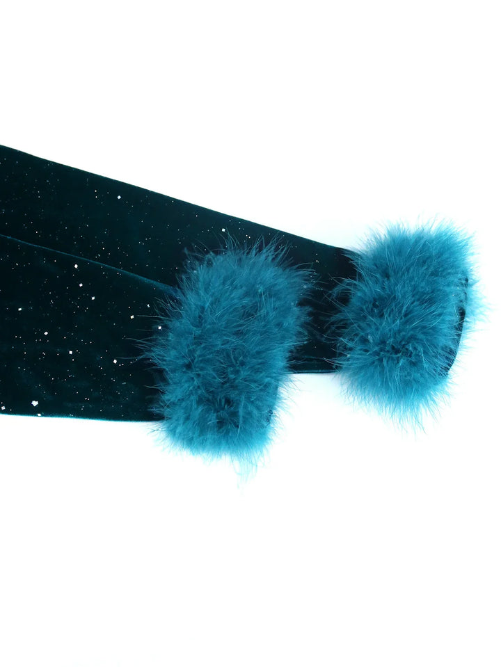 Plus Size Formal Velvet Dress with Shiny Sequins and Feather Detail - Perfect for Celebrations and Events - Sizes up to 4XL