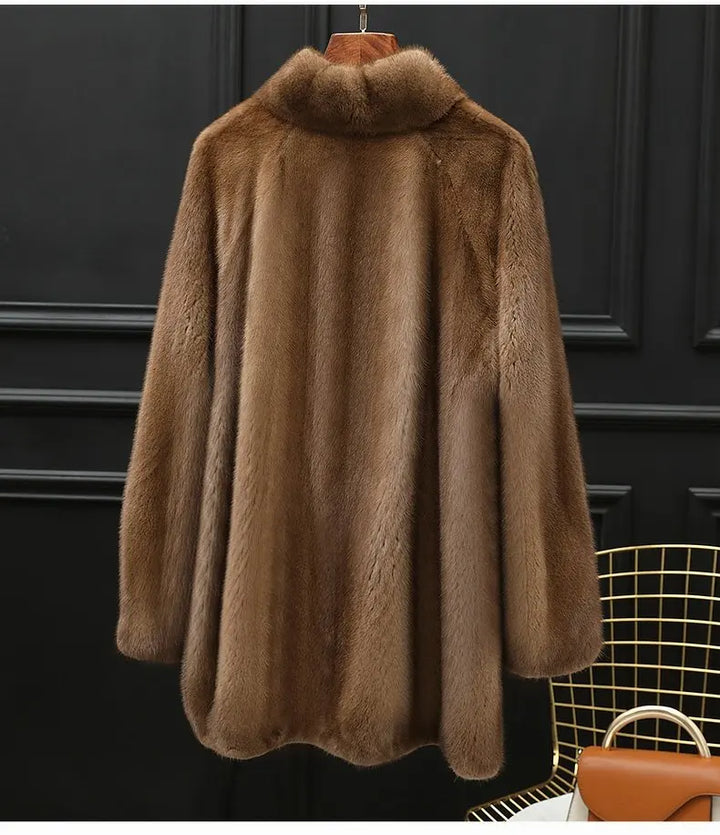 2023Hot Sale Real Mink Fur Coat Women Clothing Whole Mink Midi Long Fur Jacket  Winter Clothes for Woman Stand Collar Abrigos Mu