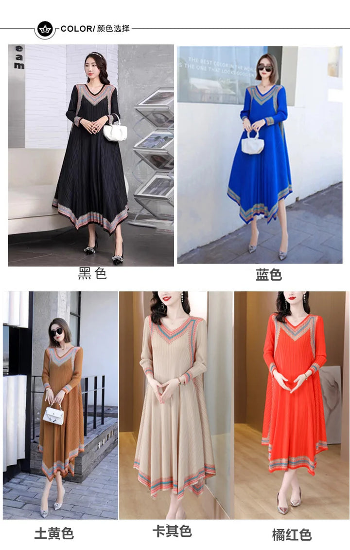 Vintage Sanzhai Pleated Dress - Elegant & Slim A-line Skirt for Women's Spring/Autumn 2023
